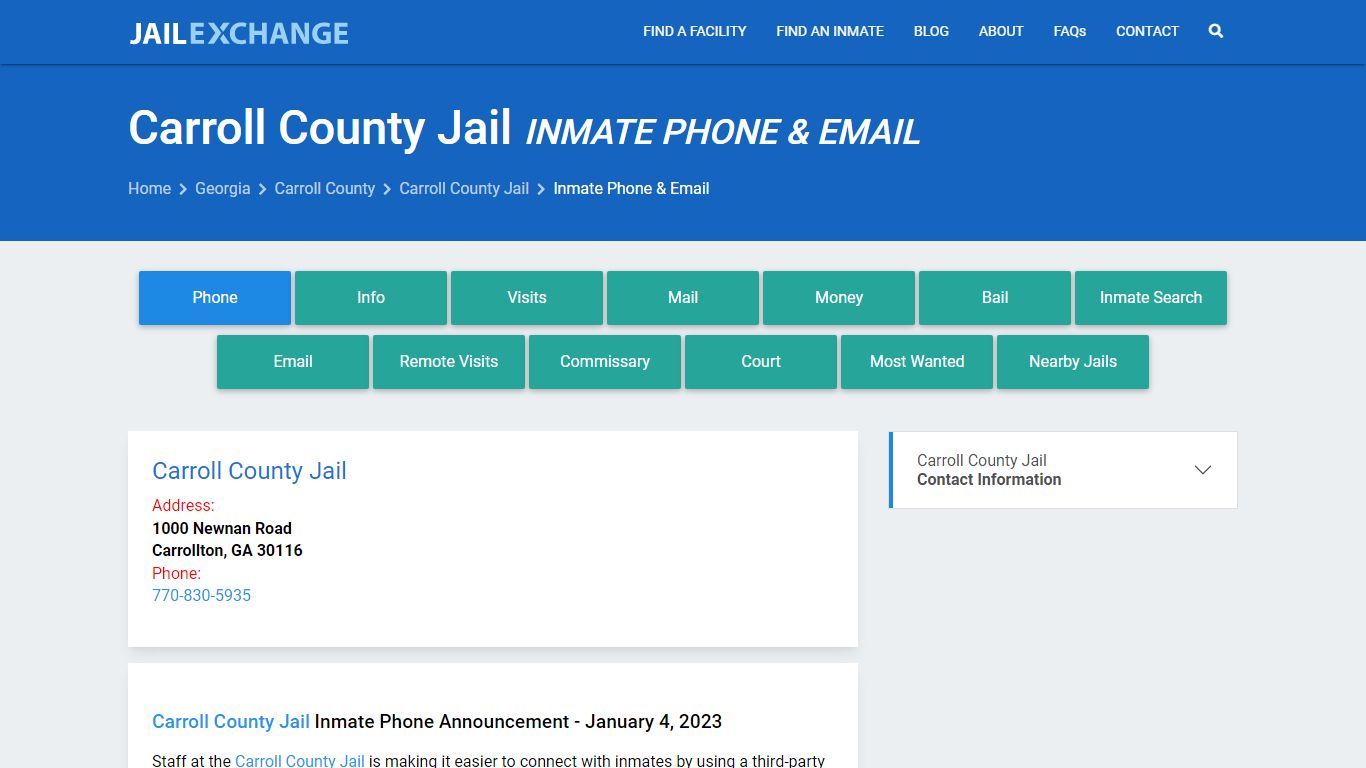 Inmate Phone - Carroll County Jail, GA - Jail Exchange